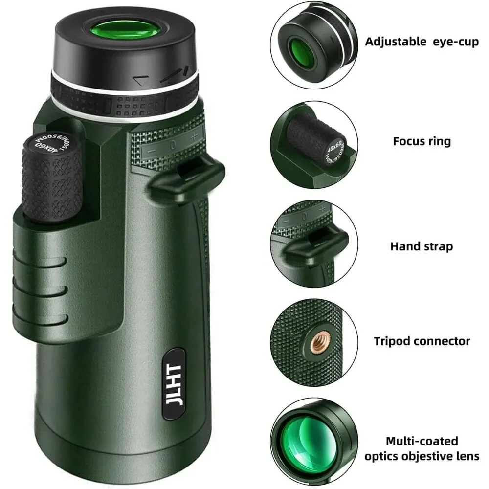 40X60 High Power Monocular Telescope with Smartphone Adapter Tripod Travel Bag